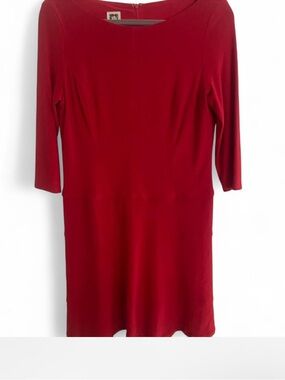 ANNE KLEIN SCARLETT RED FIT & FLARE 3/4 SLEEVE MIDI DRESS SIZE 6